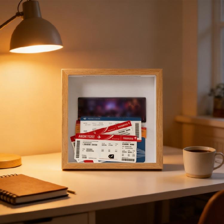 Sturdy Wooden Memory Storage Frame Made To Present Special Event Tickets 20x20cm