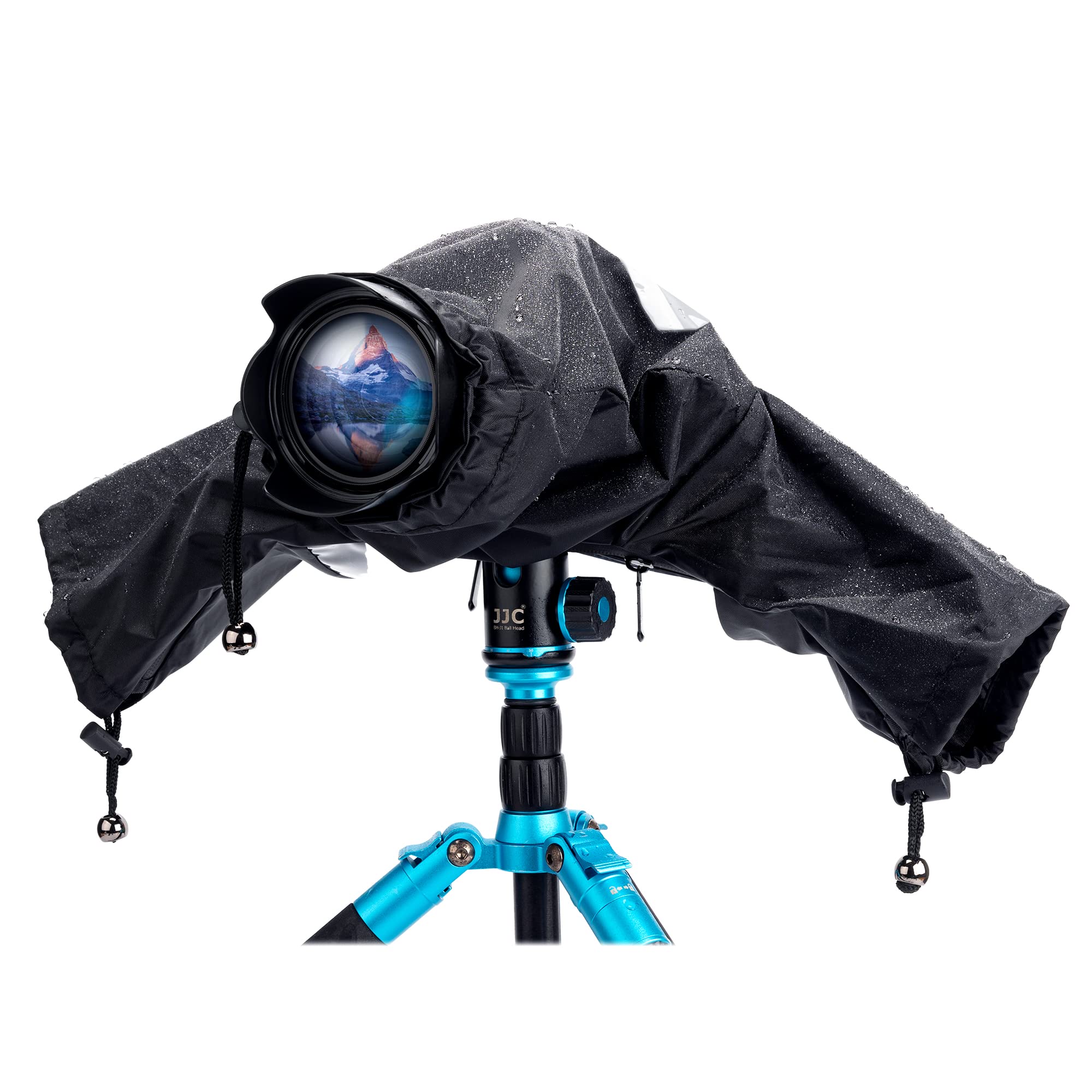

JJC SLR Rain Camera Rain Cover for Lenses Double Waterproof Zipper Design with Clear Compatible with Sony Nikon Z6 Canon EOS and Rainproof and чорний