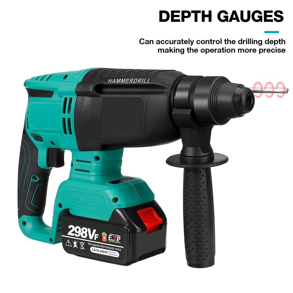 1400/min Brushless Cordless Rotary Hammer Drill 1/2 Batteries Rechargeable Electric Hammer Impact Drill for 18V Battery Green New 13.4x8.7""
