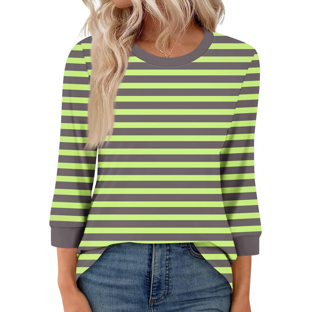 Women's Fashion Casual Seven Sleeve T-Shirt Print Round Neck Top