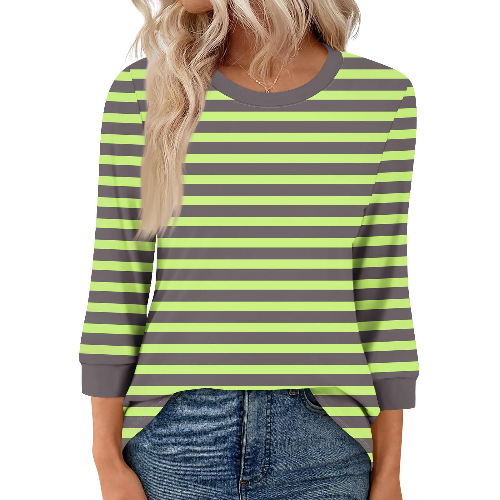 

Женская модная повседневная футболка с рукавом семь восьмых и принтом, топ с круглым вырезом L