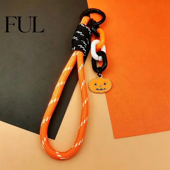 Pumpkin Keychain Pendant Halloween Braided Rope Pendant, Lanyard with Ghost Skeleton Charm, Backpacks Handbags Purse Hanging Decor, Party Favors Decor
