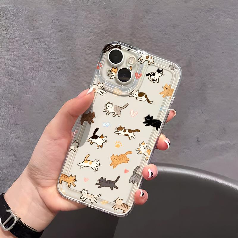 Lively Cat Pattern Phone Case Suitable for iPhone 17 16 15 14 13 12 11 Pro/ Max /Plus Anti-fall and Shockproof Back Cover