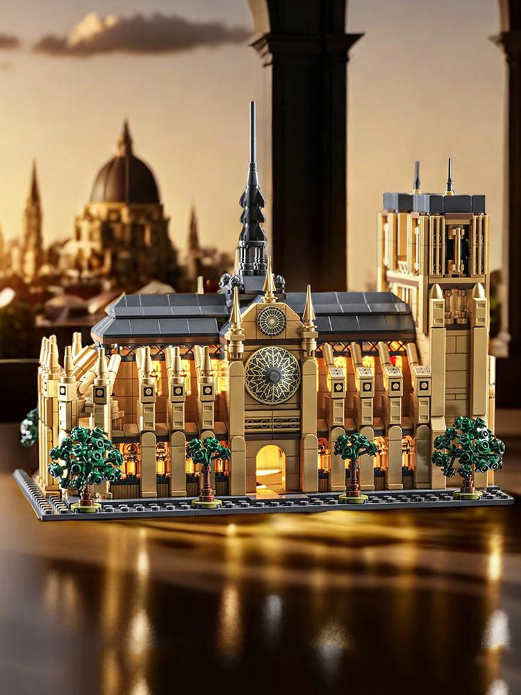 Non-Toxic 1575Pcs Church Architecture Building Blocks Toy Set Assembly Bricks Model With Led Desktop Decoration Gifts
