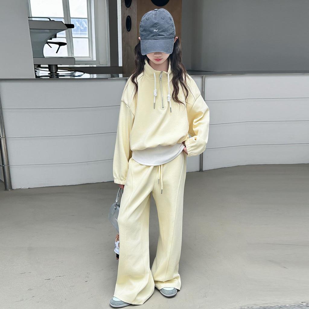 Girls' Autumn 2025 Korean Style Two-Piece Sweatshirt & Pants Set
