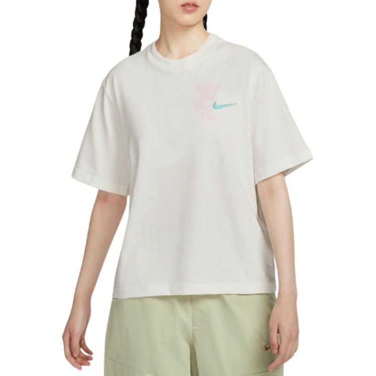 Nike Sportswear Round Neck Cotton Casual Comfortable Versatile Short Sleeve Breathable T-Shirt Women T-Shirt Sail-White HM4581133