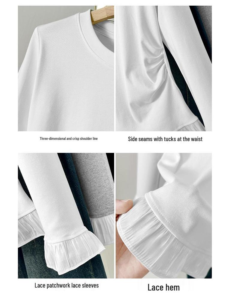 YB528# Early Autumn Korean Lace Slimming Long Sleeve Fashion Top