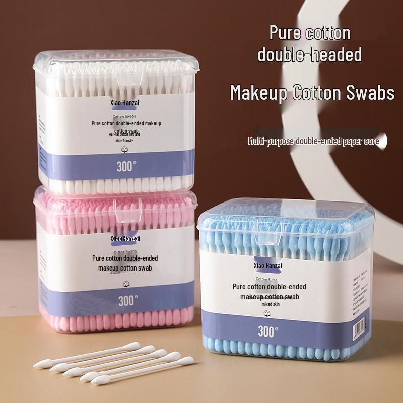 300pcs Dual-tip Cotton Swabs: Makeup, Ear Cleaning, Multi-use, Soft, Disposable, in Square Box