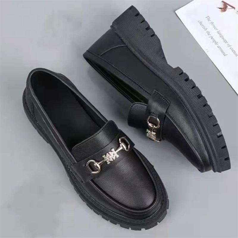 Cake platform loafers women's 2025 new women's leather shoes matte and lightweight black shoes women's soft soles are not tired