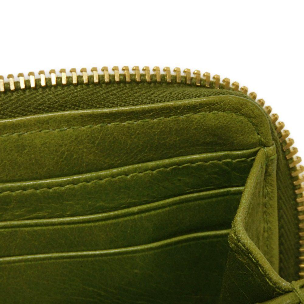 Used Matelasse Zip Around Wallet (12166) with wrinkled L-shaped zipper (5M1183 7940) Logo Metal Light Green Women's