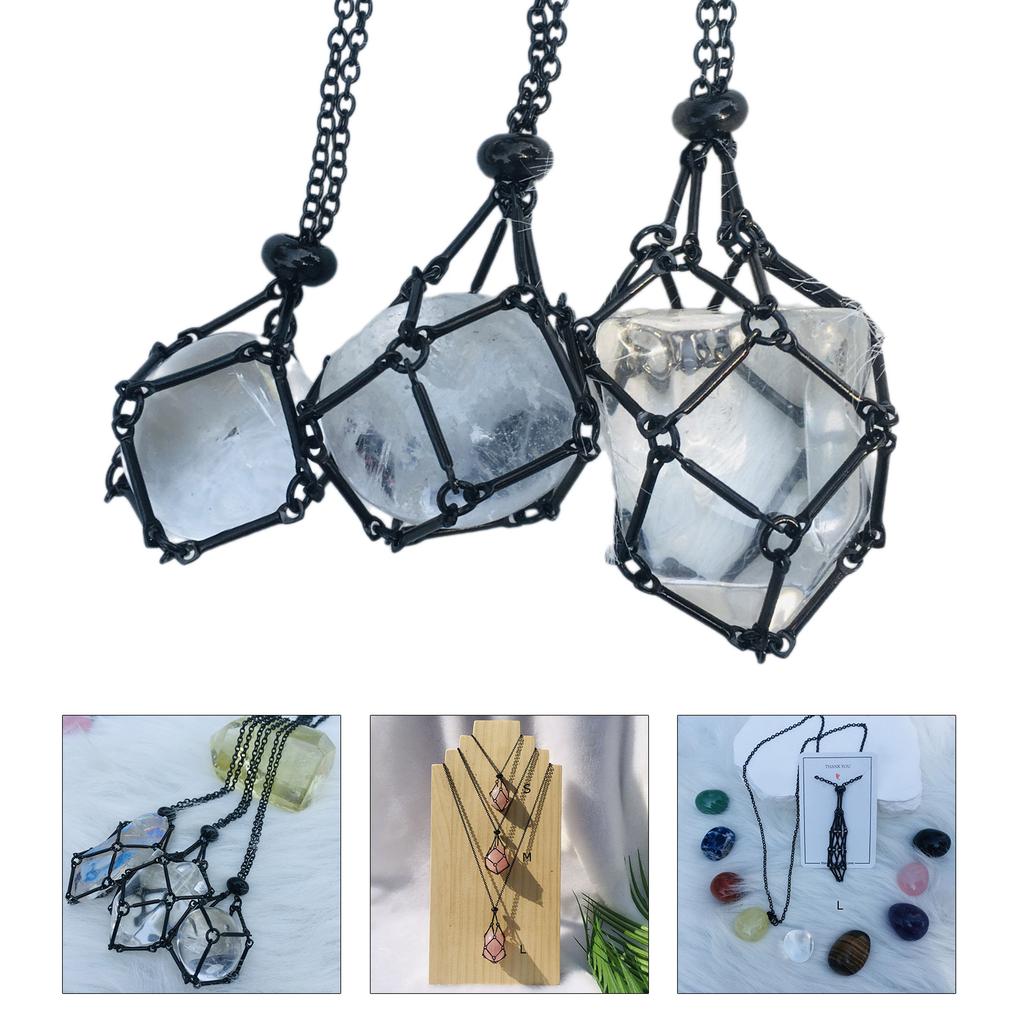 Empty Crystal Stone Holder Necklace Cord Adjustable Natural Crystal Cage Necklace Chain Mesh Pendant Necklace Gifts