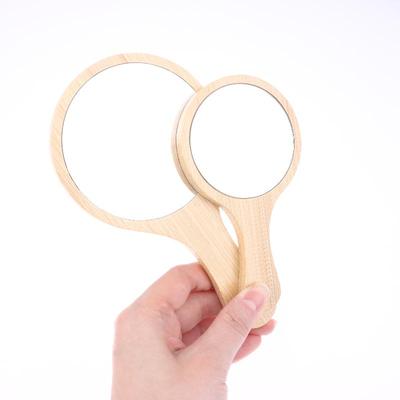 Portable Bamboo Makeup Mirror Handmade Handle Round Cosmetic Mirror With Handle Personal Vanity Handheld Mirror