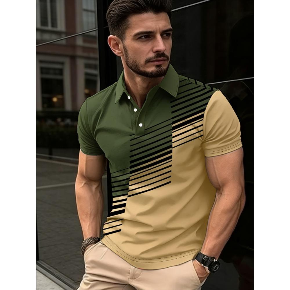 Men's Fashionable Color-block Shirt, Casual Short-sleeved Golf Shirt - Suitable for Comfortable Summer Sports and Casualoutings.