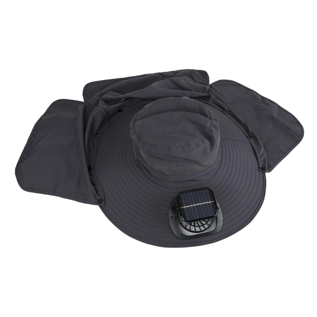 Sun Hat with Solar Fan 3 Wind Speeds Outdoor UPF50 Sun Hat Wide Brim Fishing Hat with Neck Flap USB Charging