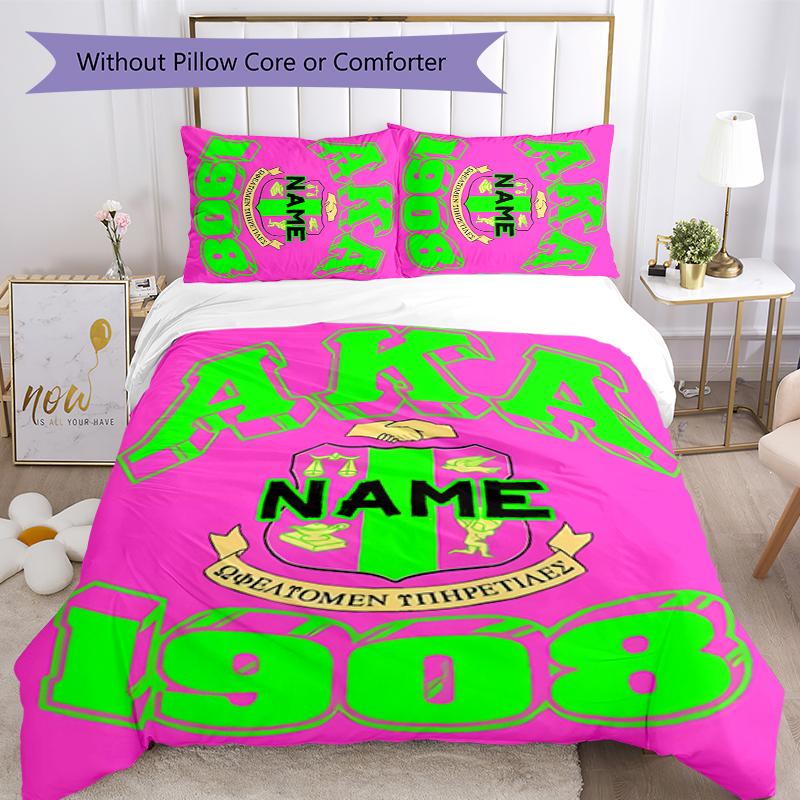 3pcs Custom Name Alpha Kappa Alpha logo Bedding Set Duvet Cover Closure Includes 1 Duvet Cover & 2 Pillowcases for All Seasons Bedroom Decor
