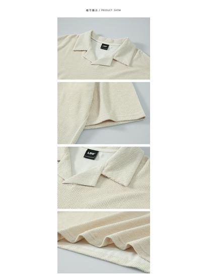 MYQ Men's Japanese Retro Cuban Collar T-Shirt - Loose Fit, Lapel, Short Sleeve, Trendy Korean Style