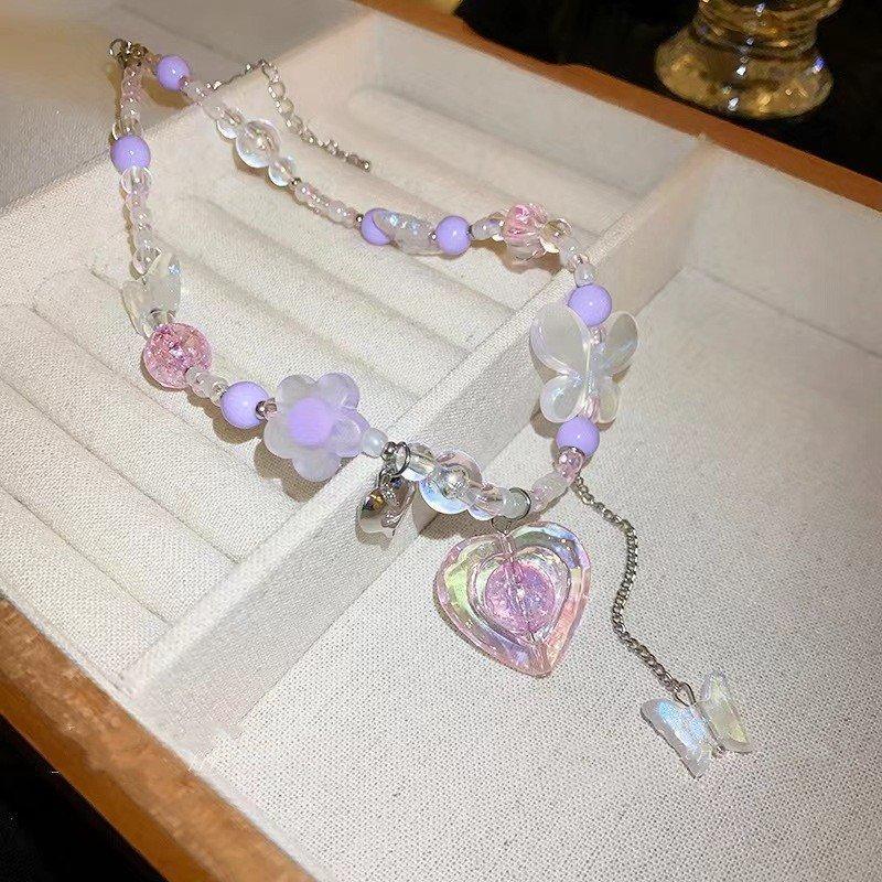 Knock Suitable for Summer Drop Rainbow Candy Necklace Female Niche Accessories Sweet Cool Babes Collarbone Chain Tide