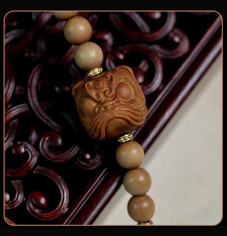 Indian Sandalwood Multi-Circle Bracelet with Horse Racing Ring - Retro Chinese Style Buddhist Prayer Beads.