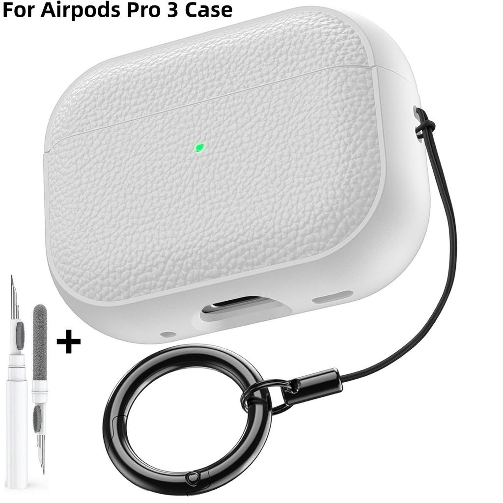 Shockproof Protective Cover for AirPods Pro 3 Compatible with AirPods Pro 3rd Generation Case Leather Texture Case with Keychain