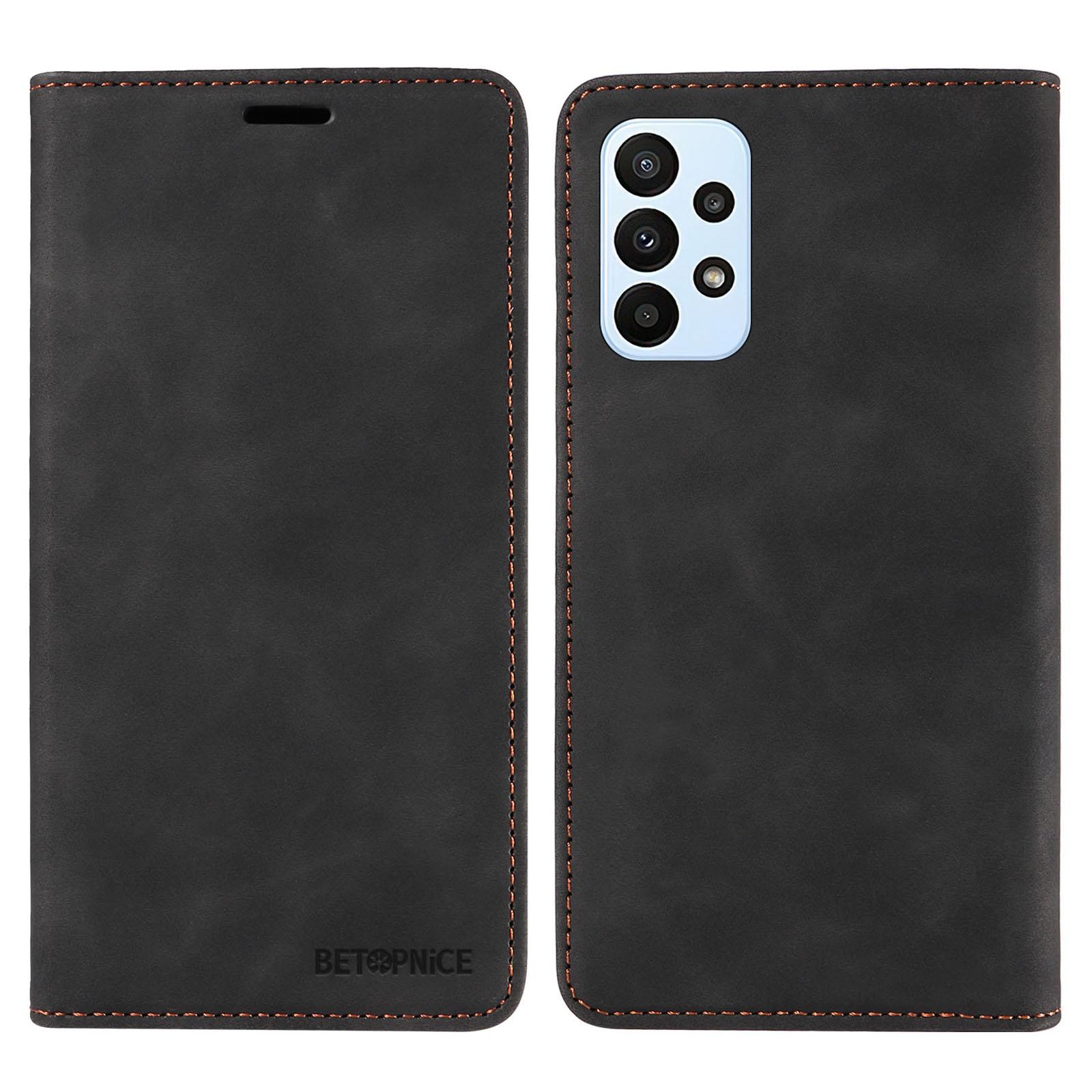 

BETOPNICE 003 For Samsung Galaxy A33 5G Slim-Fit Phone Shell PU Leather Stand Cover RFID Blocking Wallet Phone Case Black