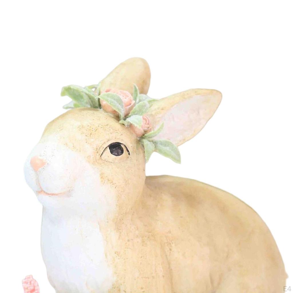 Garden Statues Figurines wearing Garland Decorative Decoration Bunny Resin Sculpture for Tabletop