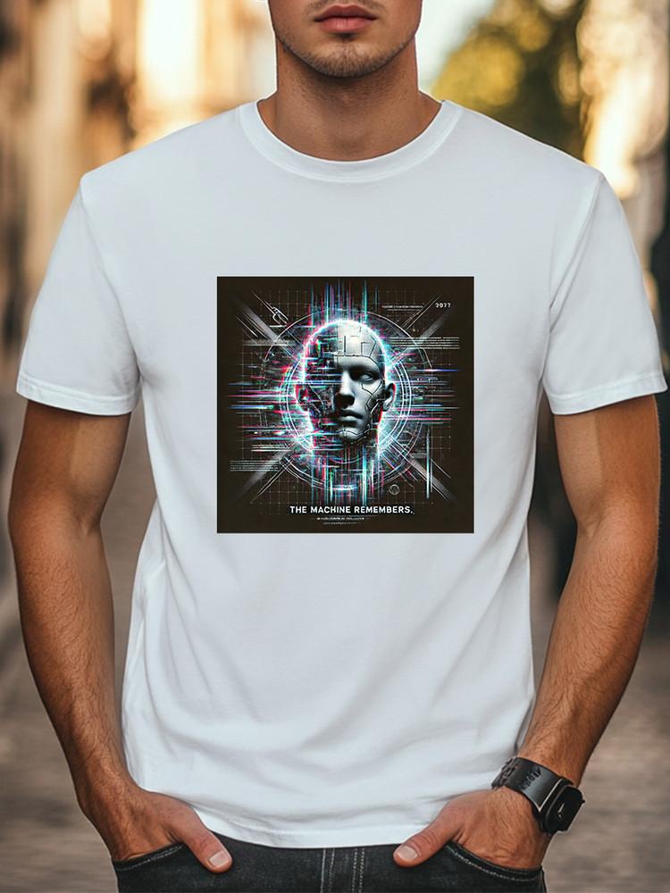 The Machine Remembers T-Shirt Glitchy AI Memory Core Tee Unisex Casual T-shirt Unisex T-Shirt XL