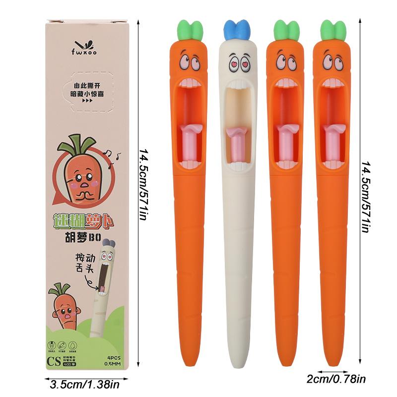 

4pcs Cute Carrot Shaped Pens Gel Pen Kids Easter Birthday Party Gift Retractable Tongue Refill Black Ink Pens School Stationery