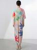 Miyake Women's Summer Long Dress: High-End, Loose, Plus Size, Printed Batwing Sleeve, Elegant Skirt.