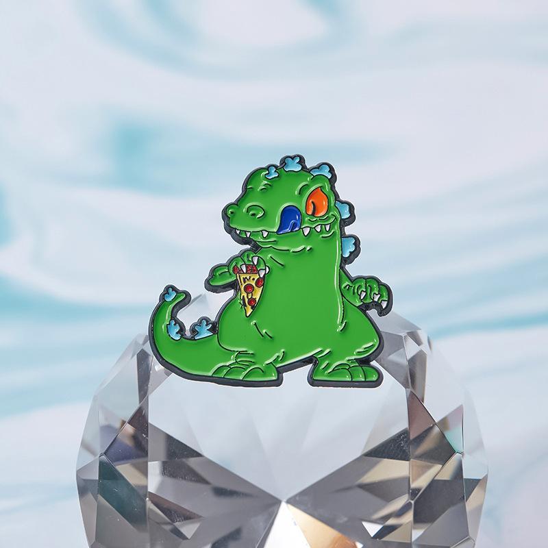 Cartoon Green Reptar Dinosaur Enamel Pin Nostalgia Animation Movies Funny Ainimal Brooch Lapel Badge Jewelry Gift For Friends