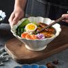 Japanese Ramen Bowl Ceramic White Blue Glazed Noodle Bowl Flower-shaped Big Pasta Rice Soup Bowl Microwave Safe Mixing Bowl