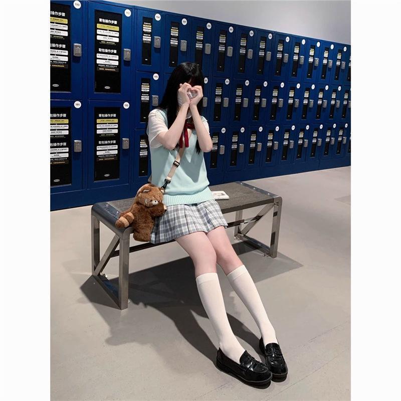 Japanese School-Style Embroidered V-Neck Knitted Vest for Women