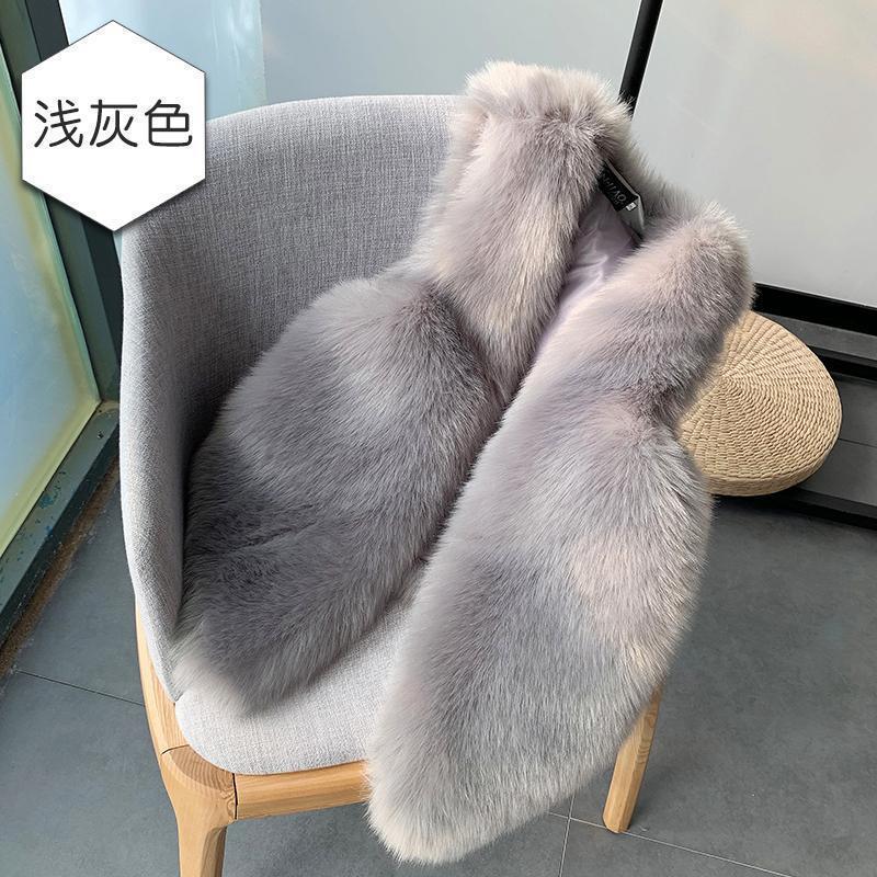 

Осень и зима новый жилет из искусственного лисьего меха женская мода утолщенное пальто пушистый жилет 2XL светло-серый