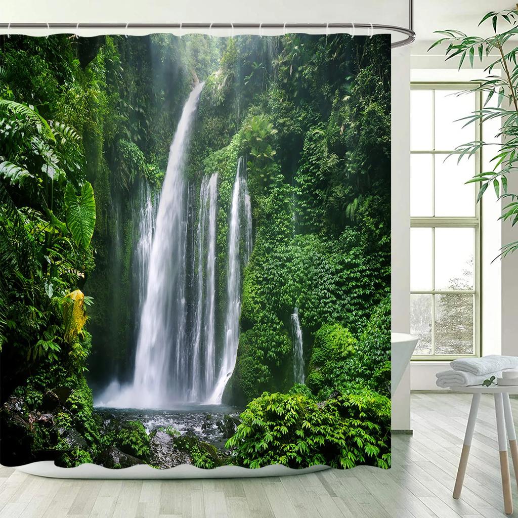 Nature Landscape Showewer Curtains Forest Green Plant Trees Bathroom Curtain Polyester Fabric Bath Decor for Home