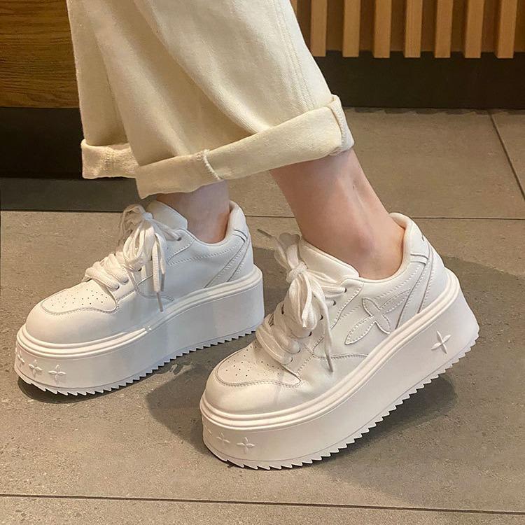 2025 Autumn New Thick-soled High-heeled Board Shoes, Muffin Shoes, Casual Shoes, Small Height Increase, Small White Shoes Women