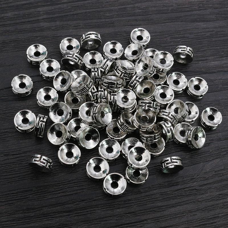 50 Stück 7,5x3mm Abstandshalter Perlen Bronze Gold Silber Farbe Metallkugel Quetsch-Endkappen Stopper DIY Schmuckherstellung Zubehör