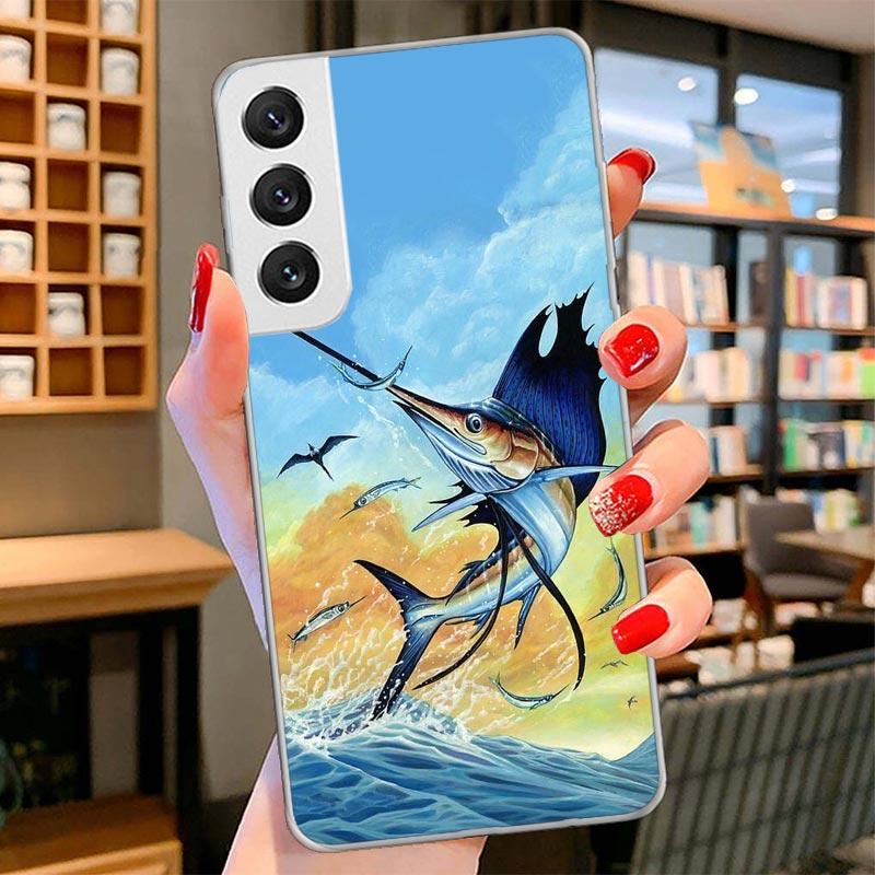 Offshore Angling Fishing Fish Rod Cover Phone Case For Samsung Galaxy S26 S25 Edge S24 Ultra S23 S22 Plus S21 S20 FE Soft Fundas