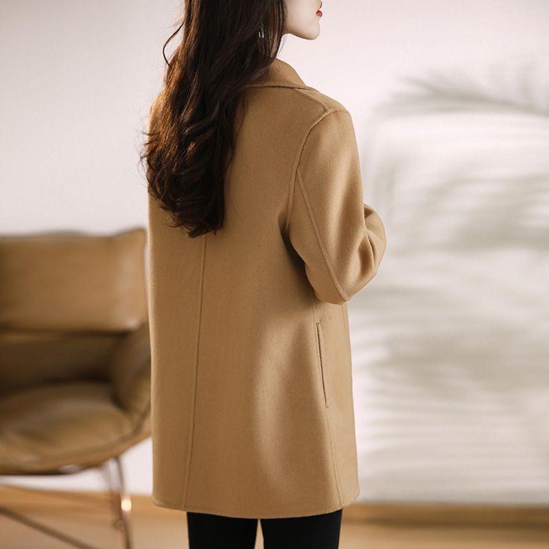 Single-breasted Fashion Woolen Coat Women Autumn Winter Slim Elegant Woolen Overcoat Windbreaker Outerwear Female