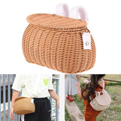 Childrens Bicycles Basket Waterproofs Plastic Wovens Bicycles Basket Detachable Wicker Front Handlebars Bikes Basket
