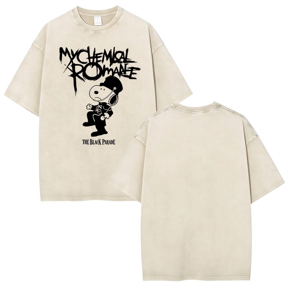 Rock Band My Chemical Romance Washed Tshirt The Black Parade  Tour Merch Tshirts Mens Clothing Vintage T Shirt Streetwear