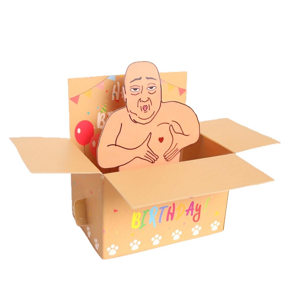 1pc Hilarious Happy Birthday Pop-Up Card - Humorous 3D Character Design with Heart Balloons & Confetti, Whimsical Card