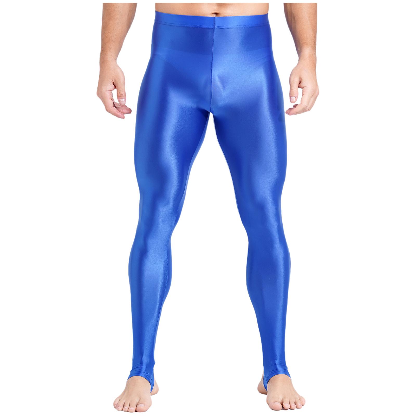 

Чоловічі глянцеві легінси великого розміру з високою посадкою та контролем живота для фітнесу, спортзалу та тренувань L синій