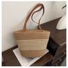 New shoulder straw bag women's bag striped woven bag large capacity tote bag handbag women's travel beach bag