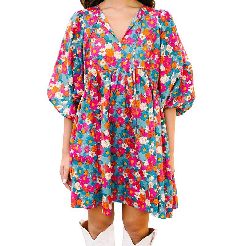 

2024 Summer New Holiday Short Sleeve Dress Women Fashion Fashion Florals Print High Waist Knee-Length Skirt Women LC6118959-P420 Size S fit (45.00 kg-55.00 kg