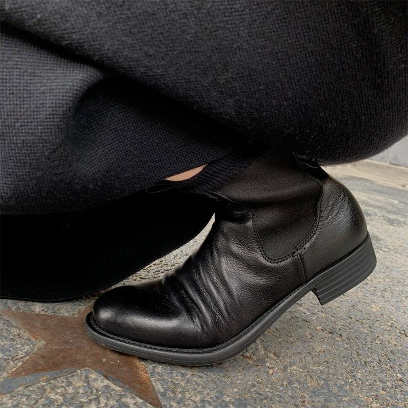 Handmade Real Cowhide~ Chelsea Boots Women's Vintage Leather Martin Boots Cigarette Boots Short Boots