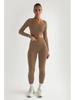 Women's Summer 2026 European & American Square Neck Two-Piece Set - Slim Fit, Long Sleeve, Solid Color Suit