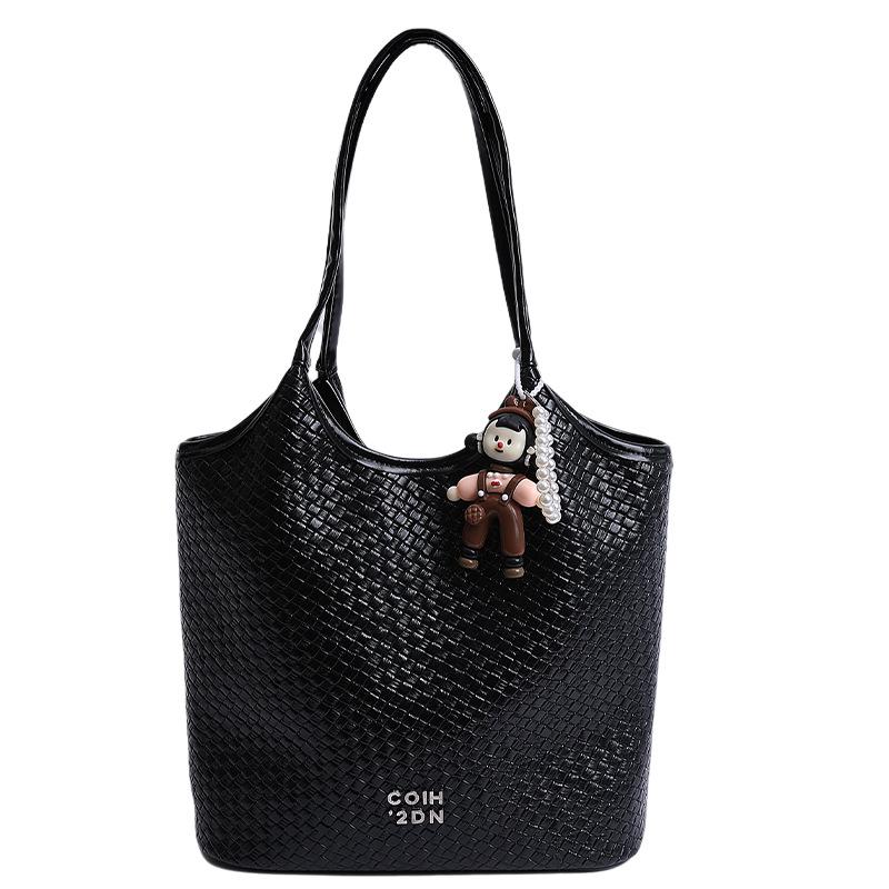 

Сумка женская большая вместительная сумка-тоут новая модная однотонная сумка через плечо повседневная сумка из мягкой кожи no pendant чёрный