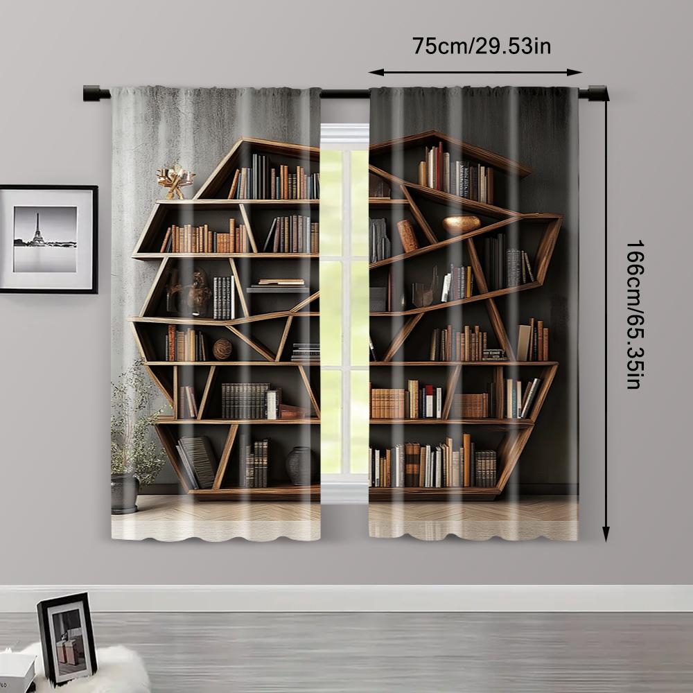 2pc, Scene Curtain Modern Bookshelf Protecting Privacy Holiday Decorations for Room Decor Aesthetic