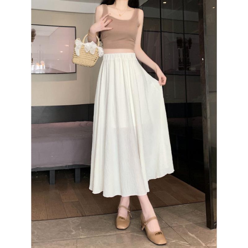 Women's High-End Beige Mid-Length Summer Skirt - Large, Loose & Slim Fit