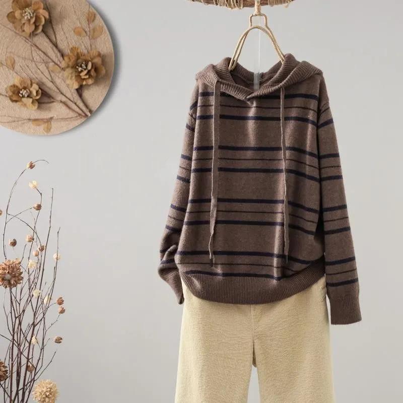 Pullover für Damen Herbst Winter Verdickter Pullover Warm Gestrickt Gestreift Rundhals Basisschicht Dehnbar Langarm Oversize Jumper Oberteile