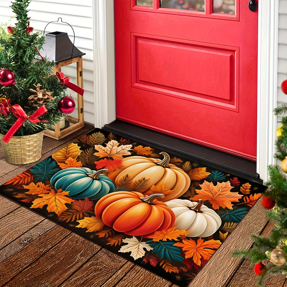 

Autumn Harvest Pumpkin Leaf Doormat, Vibrant Fall Thanksgiving Rug, Machine Washable Polyester Welcome Door Carpet Mat 40x60cm